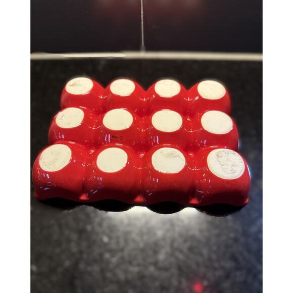 Red Stoneware Egg Tray Holder Dozen Organizer Storage Great Condition Vibrant - Picture 5 of 6